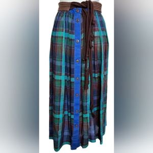 Vintage Escada Plaid Linen Maxi Skirt Size 38 NWT
